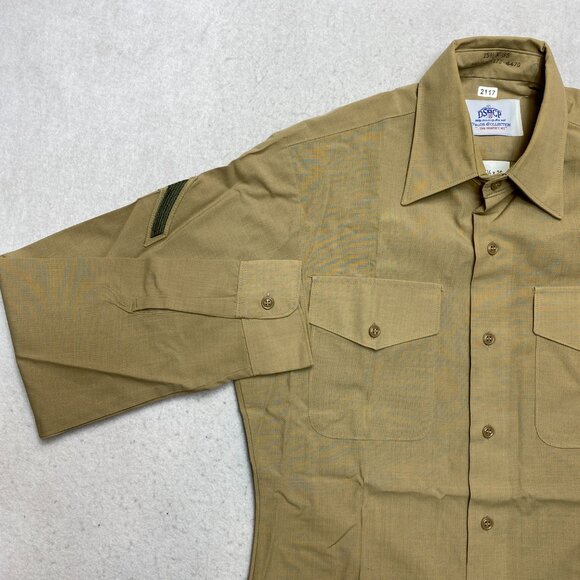 DSCP Uniform Shirt Mens 15.5 Tan Long Sleeve Military Perfect Fit Button Up - Picture 6 of 10